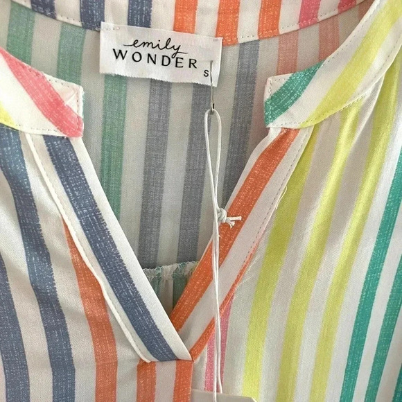 Vertical Stripe Multicolored Ruffle Blouse - Picture 2 of 6